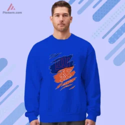 Royal blue sweatshirt that blends football and baseball pride