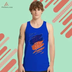 Royal blue tank top with torn effect art
