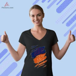 Black V neck tee with split New York motif