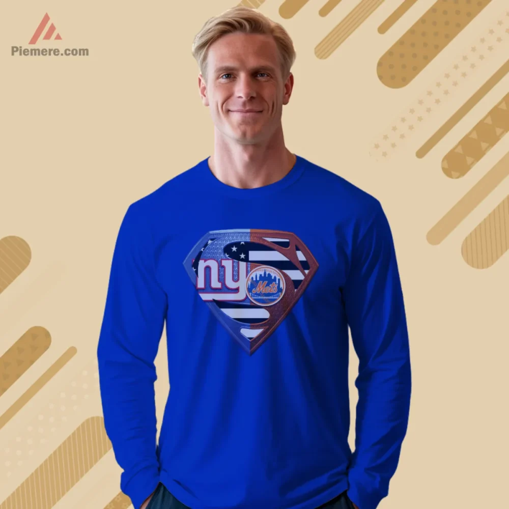 Royal blue long sleeve tee with New York crossover shield