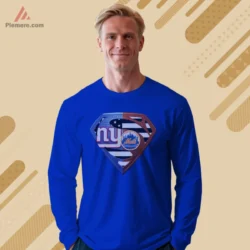 Royal blue long sleeve tee with New York crossover shield