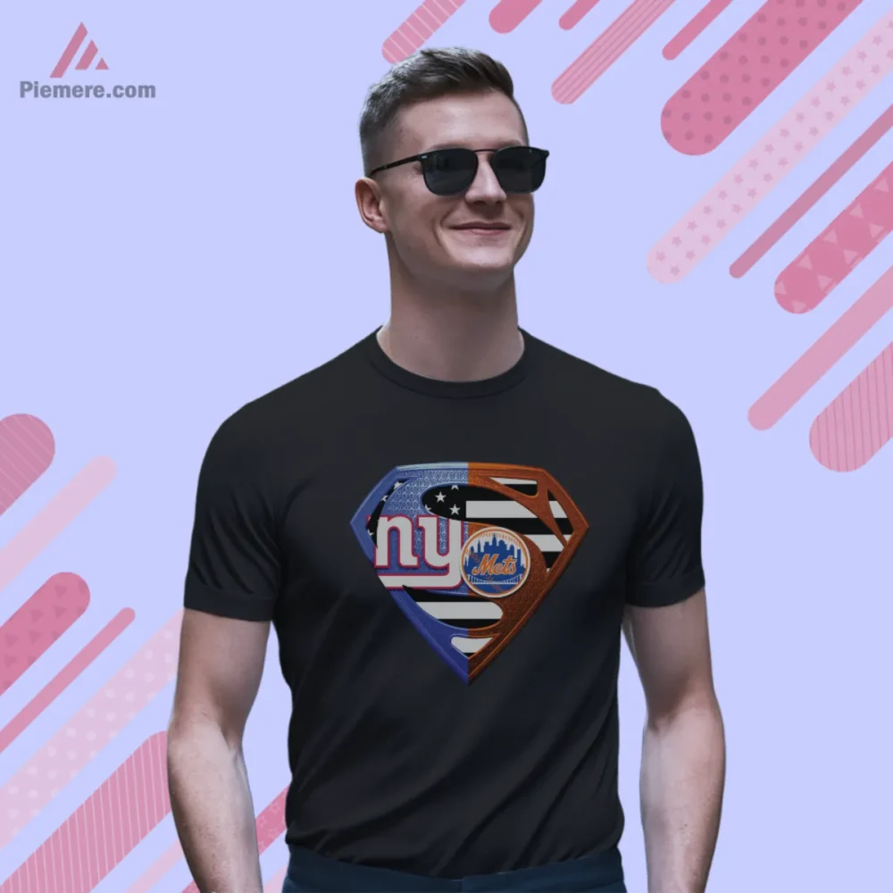 New York Giants Mets Superman Shirt short sleeve black mashup logo