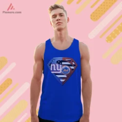 Royal blue tank top with split team emblem
