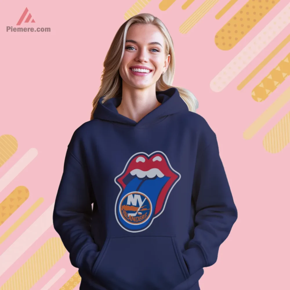 New York Islanders Tongue Logo Shirt with blue tongue and Islanders roundel on navy