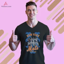 Black V neck tee with New York rock crossover