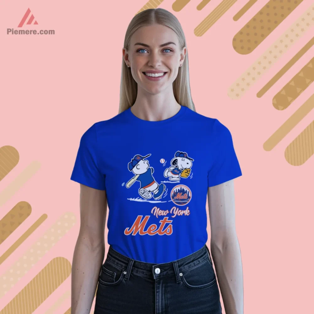 New York Mets Peanuts Shirt with Charlie Brown and Snoopy in royal blue