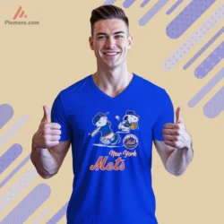 Royal blue V neck tee with cheerful Peanuts artwork