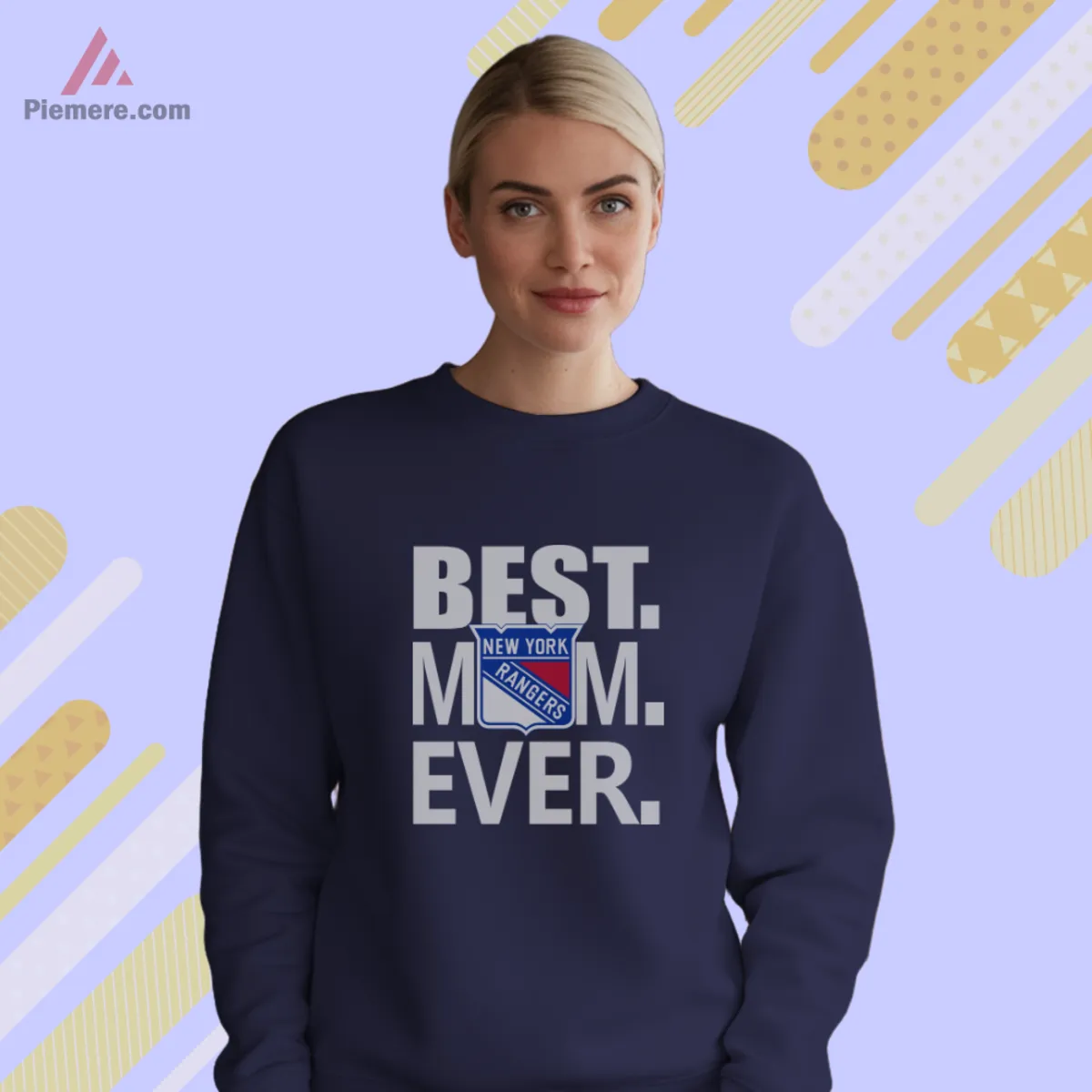 Cozy navy sweatshirt with Best Mom Ever layout and Rangers badge