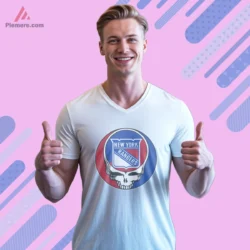 New York Rangers Grateful Dead Shirt with Steal Your Face circle and team crest