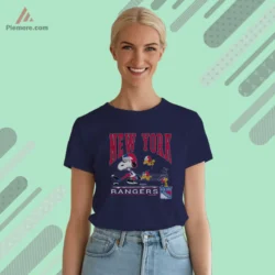 New York Rangers Snoopy Hockey Shirt on navy with Snoopy skating and bold New York text
