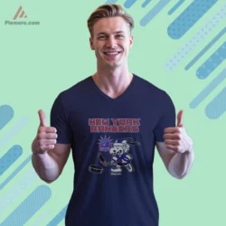 New York Rangers Snoopy Shirt with playful hockey pose on navy