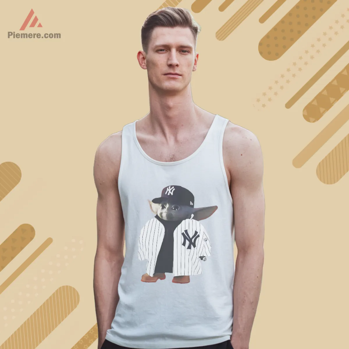 Tank top featuring Baby Yoda in pinstripes