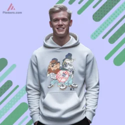New York Yankees Bugs Bunny Taz Shirt with Yankees logo on white hoodie