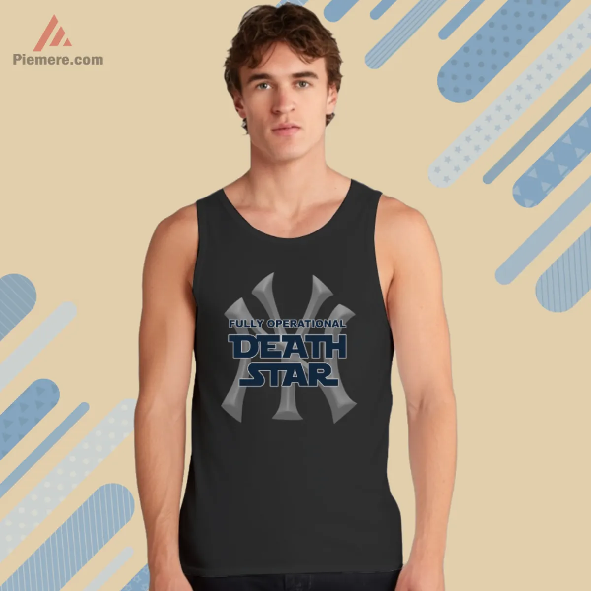 Tank top with bold Death Star wording and NY backdrop