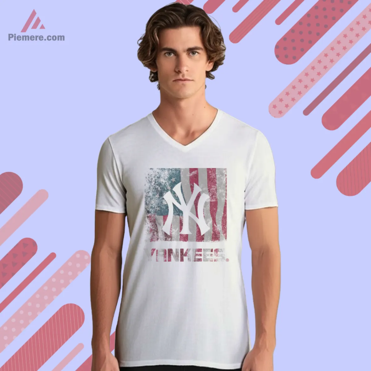 V neck version with vintage flag graphic