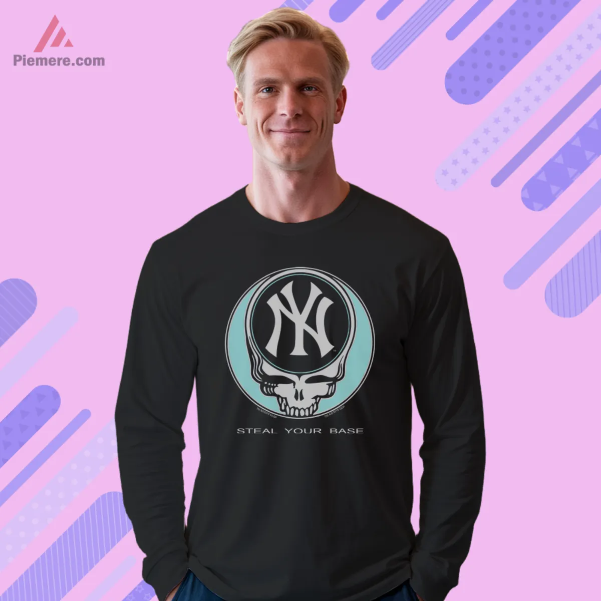 Long sleeve black top with steal your base skull logo