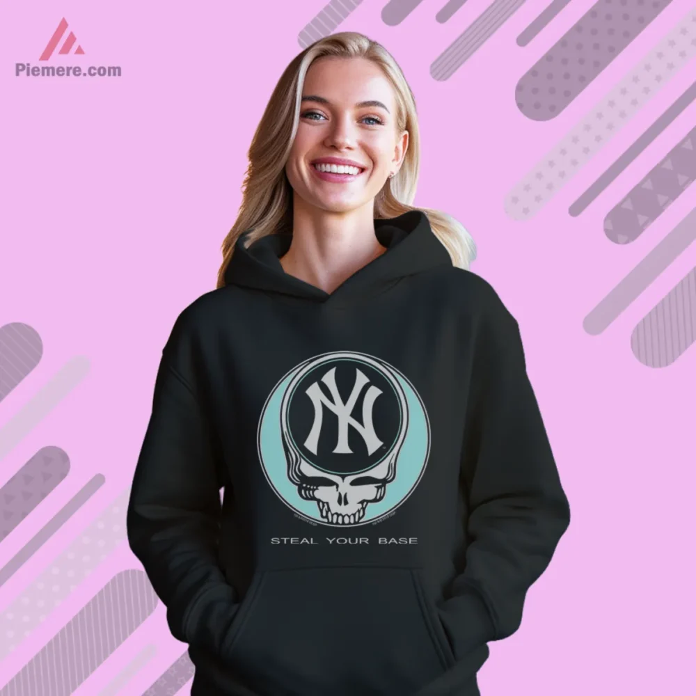 New York Yankees Steal Your Base Shirt with skull circle logo on black