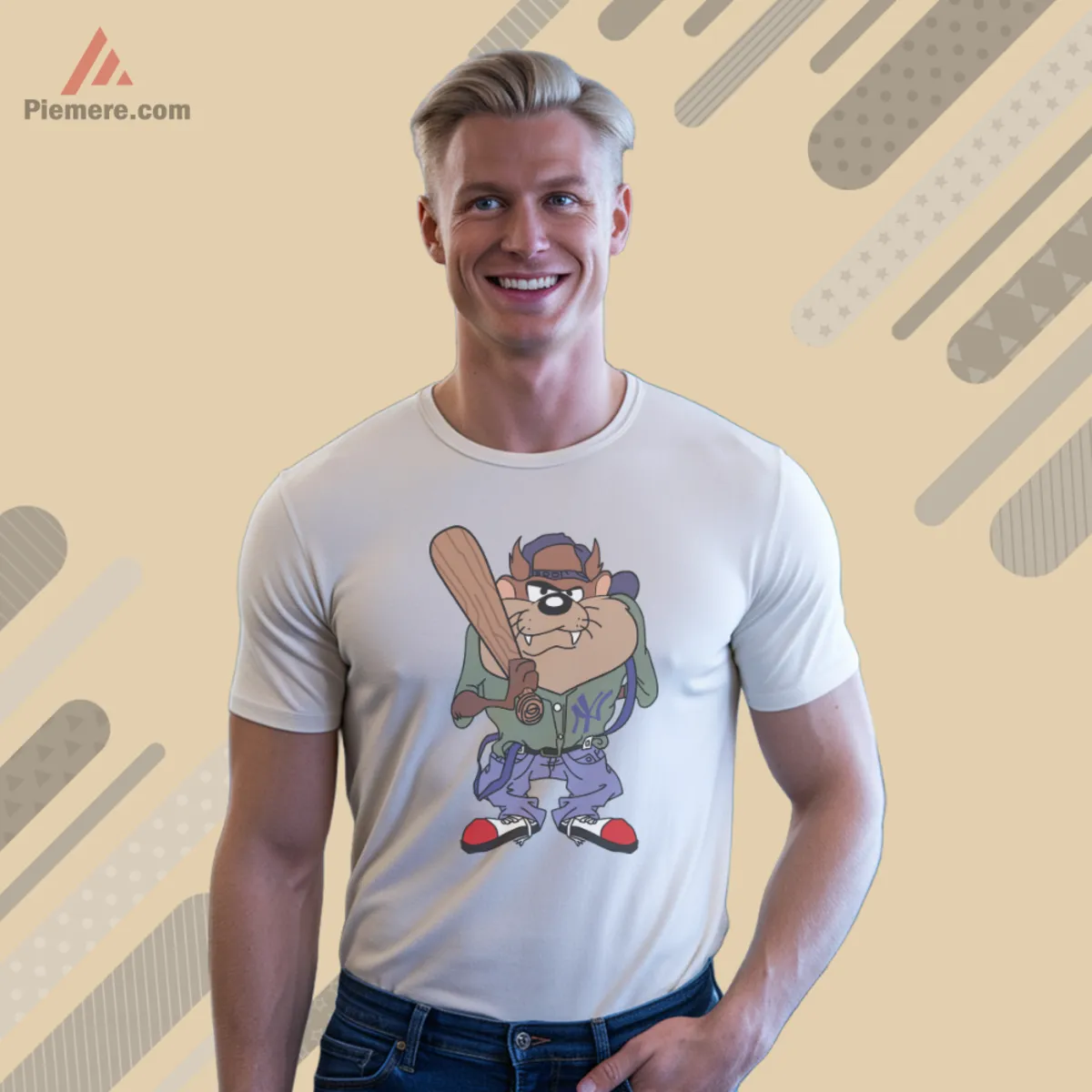 Short sleeve tee featuring Taz with bat and cap