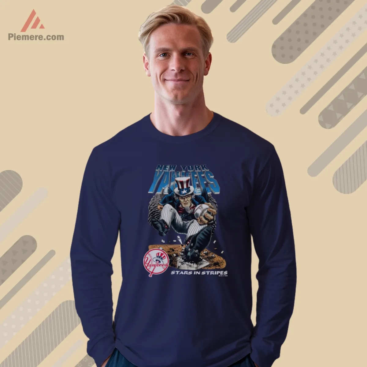 Long sleeve navy top with Yankees Uncle Sam graphic