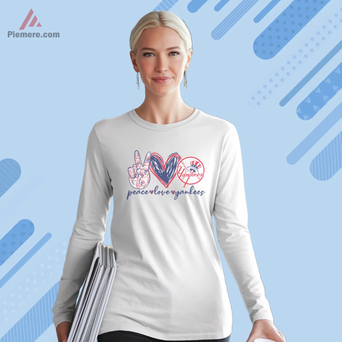 Long sleeve top featuring peace heart Yankees graphic
