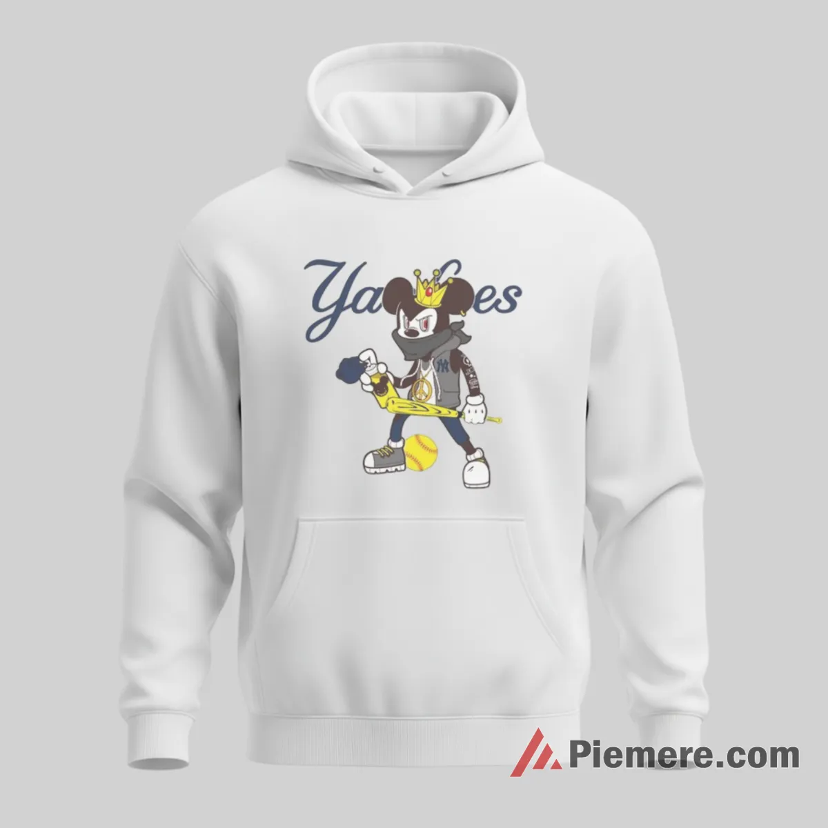 Peace Sign Mickey Yankees Street Attitude Shirt on white hoodie for men graphic tee