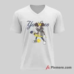 Peace Sign Mickey Yankees Street Attitude Shirt on white v-neck shirt for men graphic tee