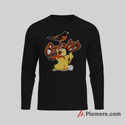 Pikachu Baltimore Orioles Cute Baseball Fan Shirt on black long sleeve shirt for men graphic tee