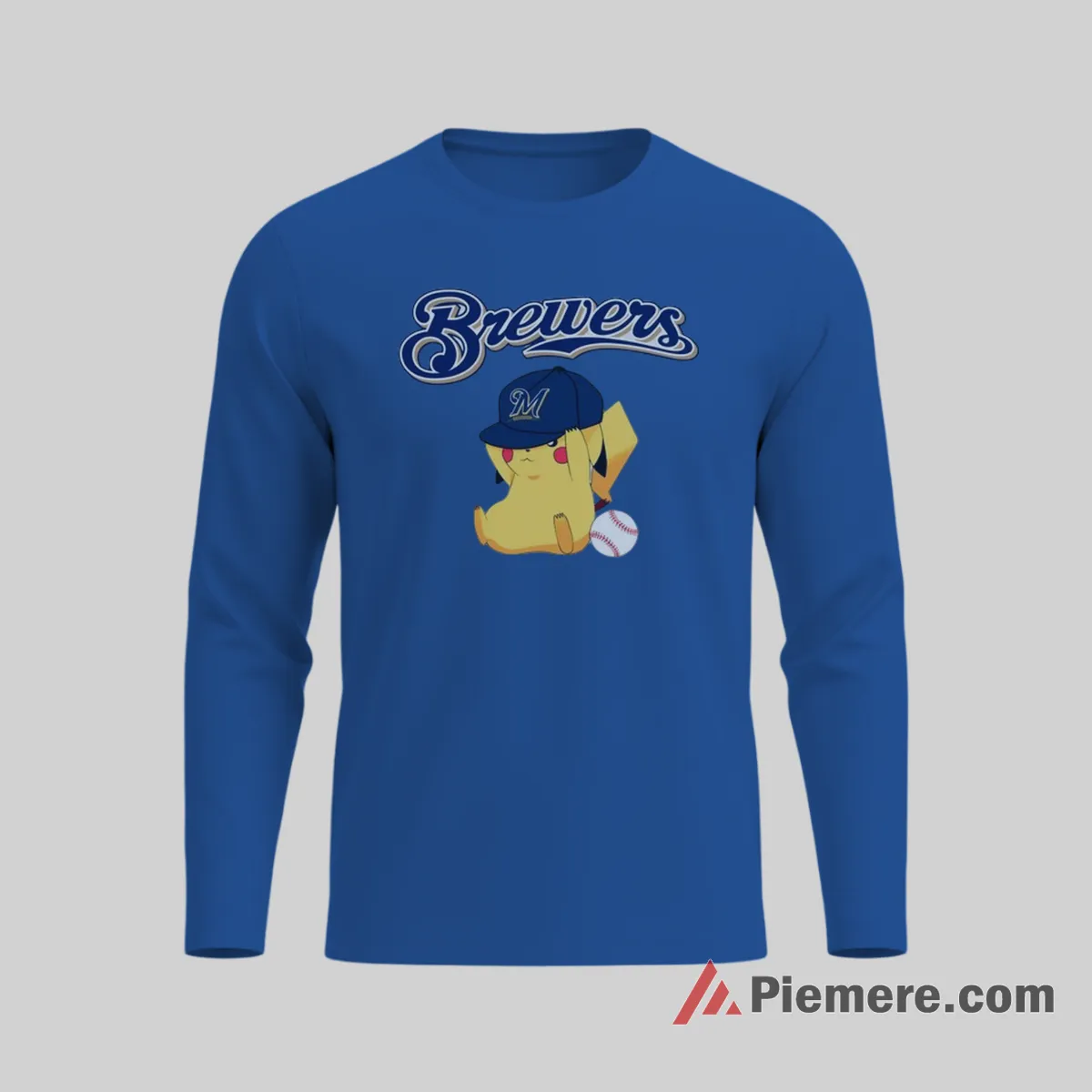 Pikachu Milwaukee Brewers Baseball Cartoon Fan Shirt on royal blue long sleeve shirt for men graphic tee