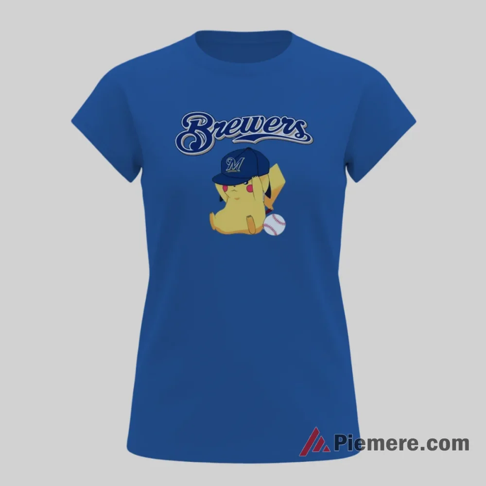 Pikachu Milwaukee Brewers Baseball Cartoon Fan Shirt on royal blue short sleeve shirt for women graphic tee