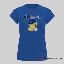 Pikachu Milwaukee Brewers Baseball Cartoon Fan Shirt on royal blue short sleeve shirt for women graphic tee