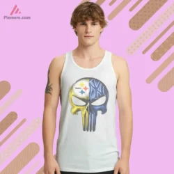 Pittsburgh Steelers New York Yankees Skull Shirt split logo on white