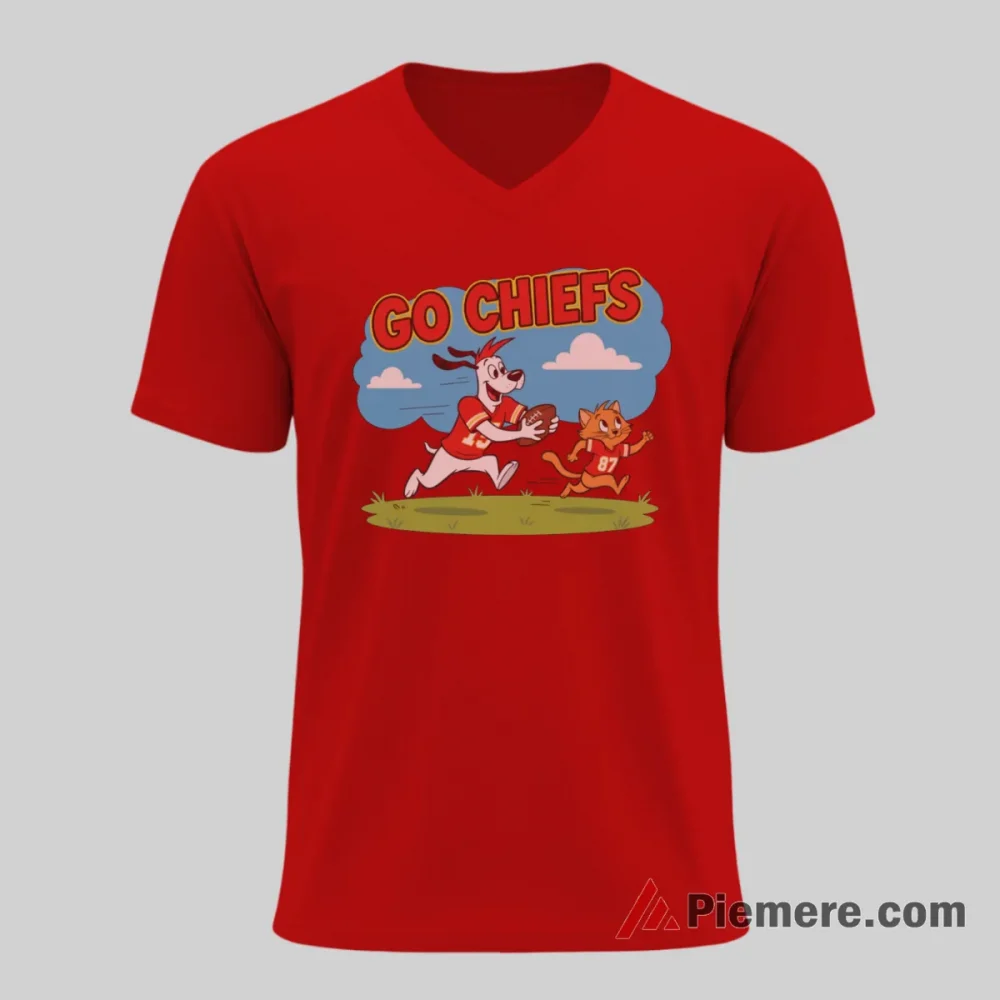 Ruff And Reddy Kansas City Chiefs Go Chiefs Field Shirt on red v-neck shirt for men graphic tee