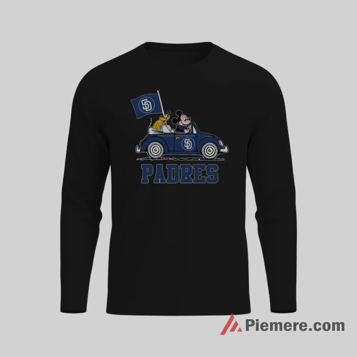 San Diego Padres Mickey And Pluto Driving Baseball Fun Shirt on black long sleeve shirt for men graphic tee