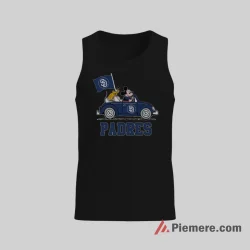 San Diego Padres Mickey And Pluto Driving Baseball Fun Shirt on black tank top for men graphic tee