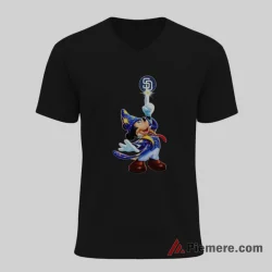 San Diego Padres Mickey Magical Baseball Fantasy Shirt on black v-neck shirt for men graphic tee