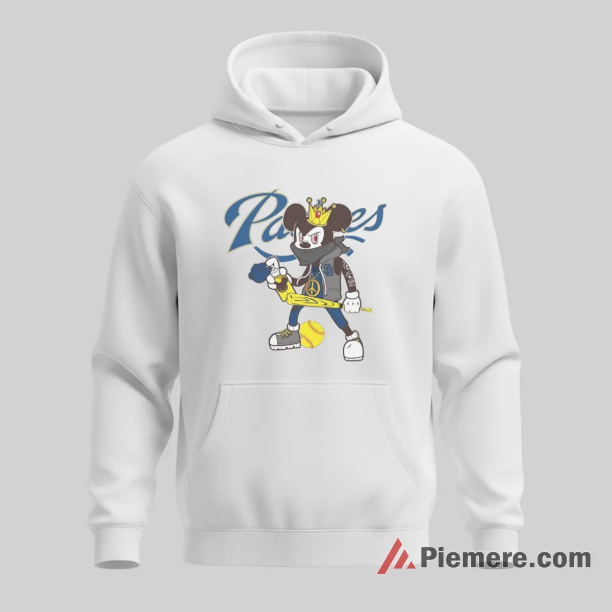 San Diego Padres Mickey Peace Sign Baseball Style Shirt on white hoodie for men graphic tee
