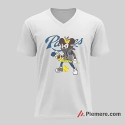 San Diego Padres Mickey Peace Sign Baseball Style Shirt on white v-neck shirt for men graphic tee