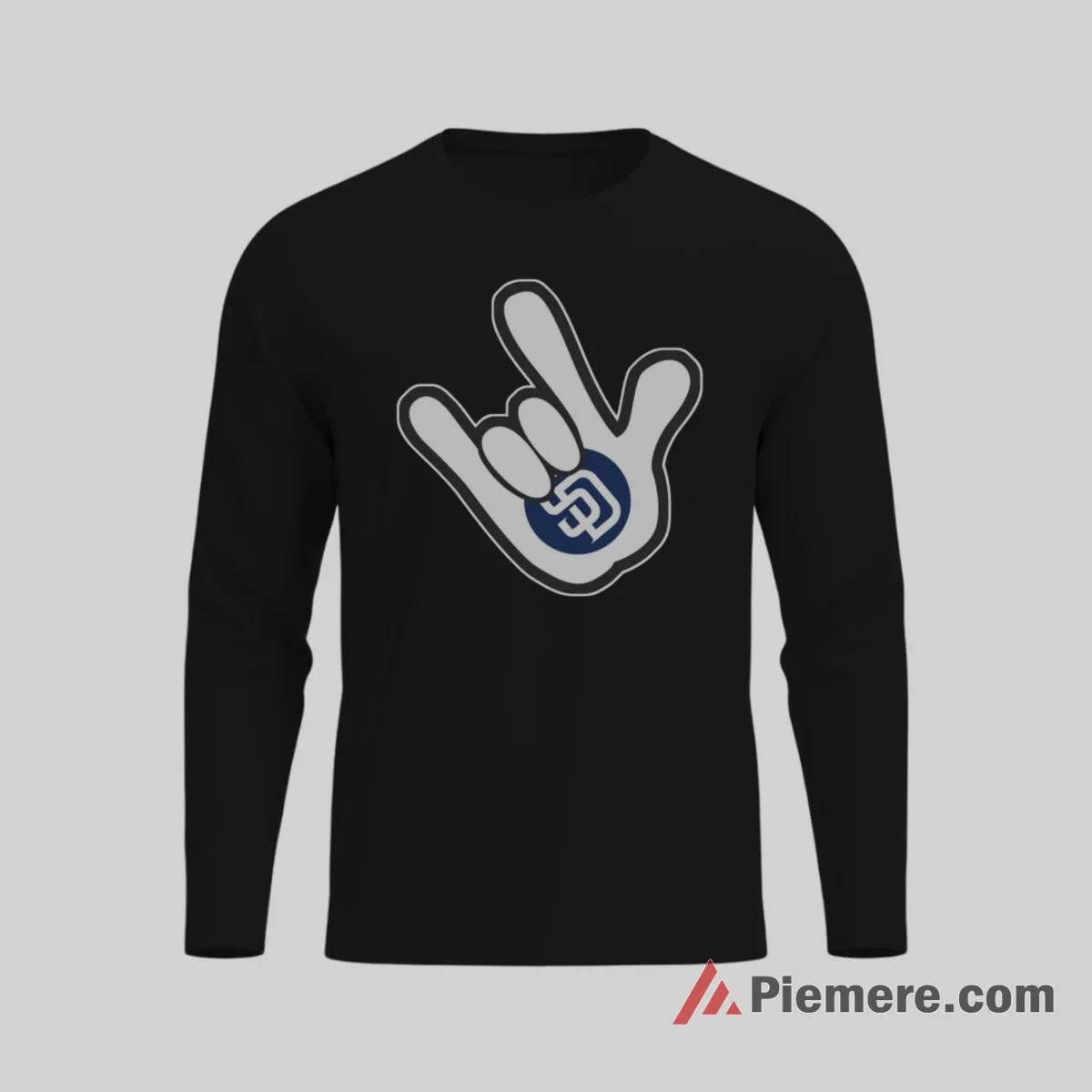 San Diego Padres Mickey Rock Hand Baseball Attitude Shirt on black long sleeve shirt for men graphic tee