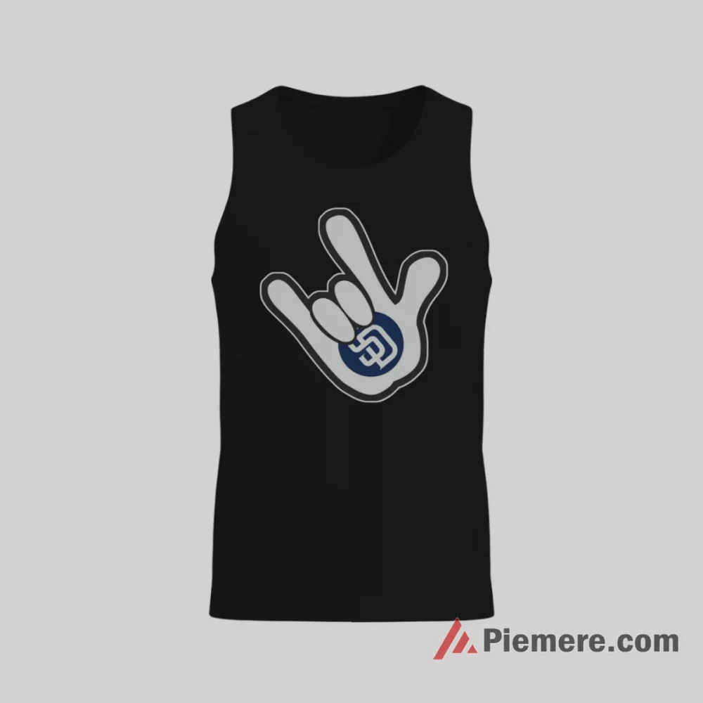 San Diego Padres Mickey Rock Hand Baseball Attitude Shirt on black tank top for men graphic tee