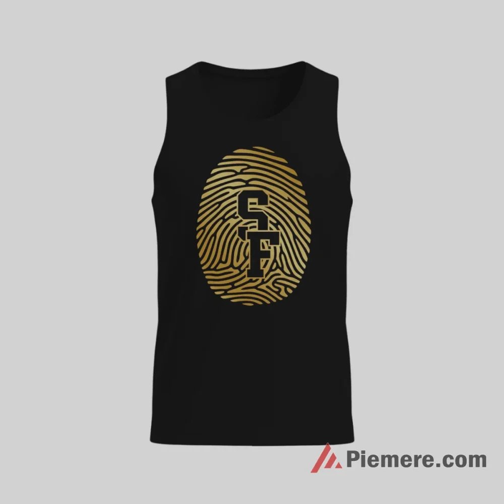San Francisco 49ers Dna Fingerprint Logo Shirt on black tank top for men graphic tee
