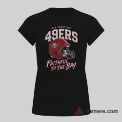 San Francisco 49ers Faithful To The Bay Helmet Shirt on black short sleeve shirt for women graphic tee
