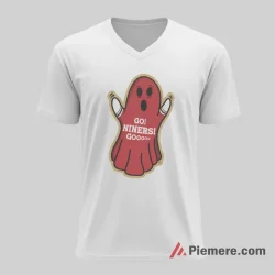 San Francisco 49ers Go Niners Ghost Mascot Shirt on white v-neck shirt for men graphic tee