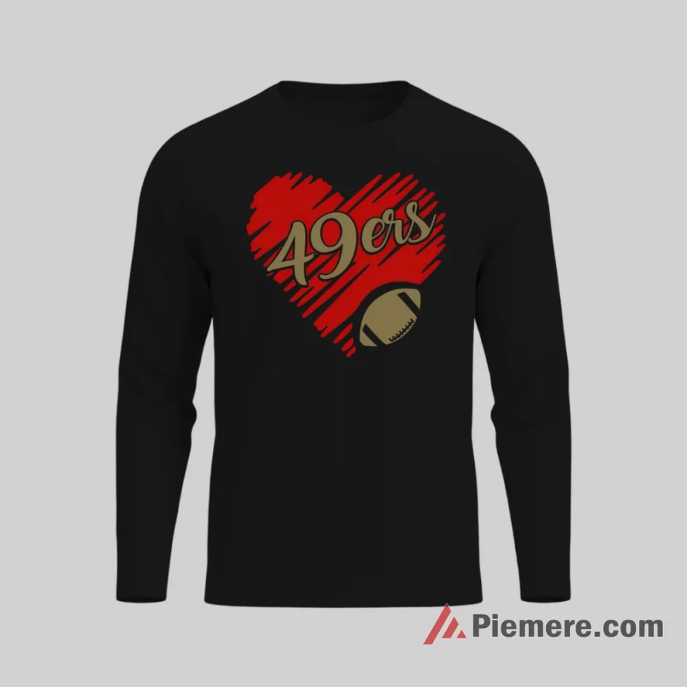 San Francisco 49ers Heartbeat Football Graphic Shirt on black long sleeve shirt for men graphic tee