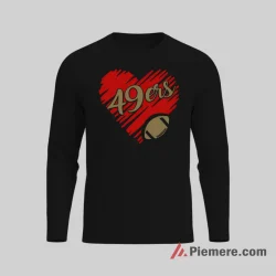 San Francisco 49ers Heartbeat Football Graphic Shirt on black long sleeve shirt for men graphic tee