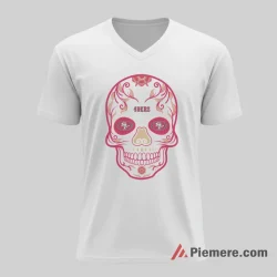 San Francisco 49ers Ornate Sugar Skull Art Shirt on white v-neck shirt for men graphic tee