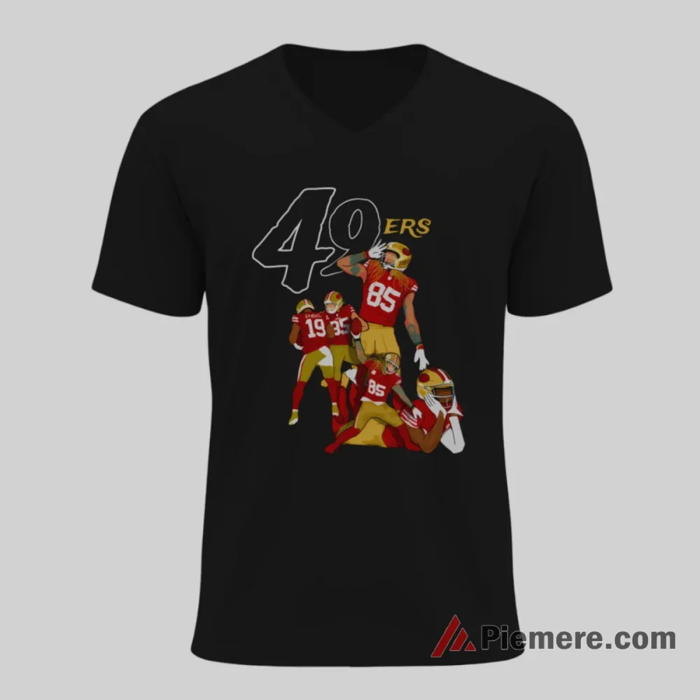 San Francisco 49ers Player Tribute Graphic Shirt on black v-neck shirt for men graphic tee