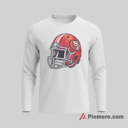 San Francisco 49ers Red Helmet Football Graphic Shirt on white long sleeve shirt for men graphic tee