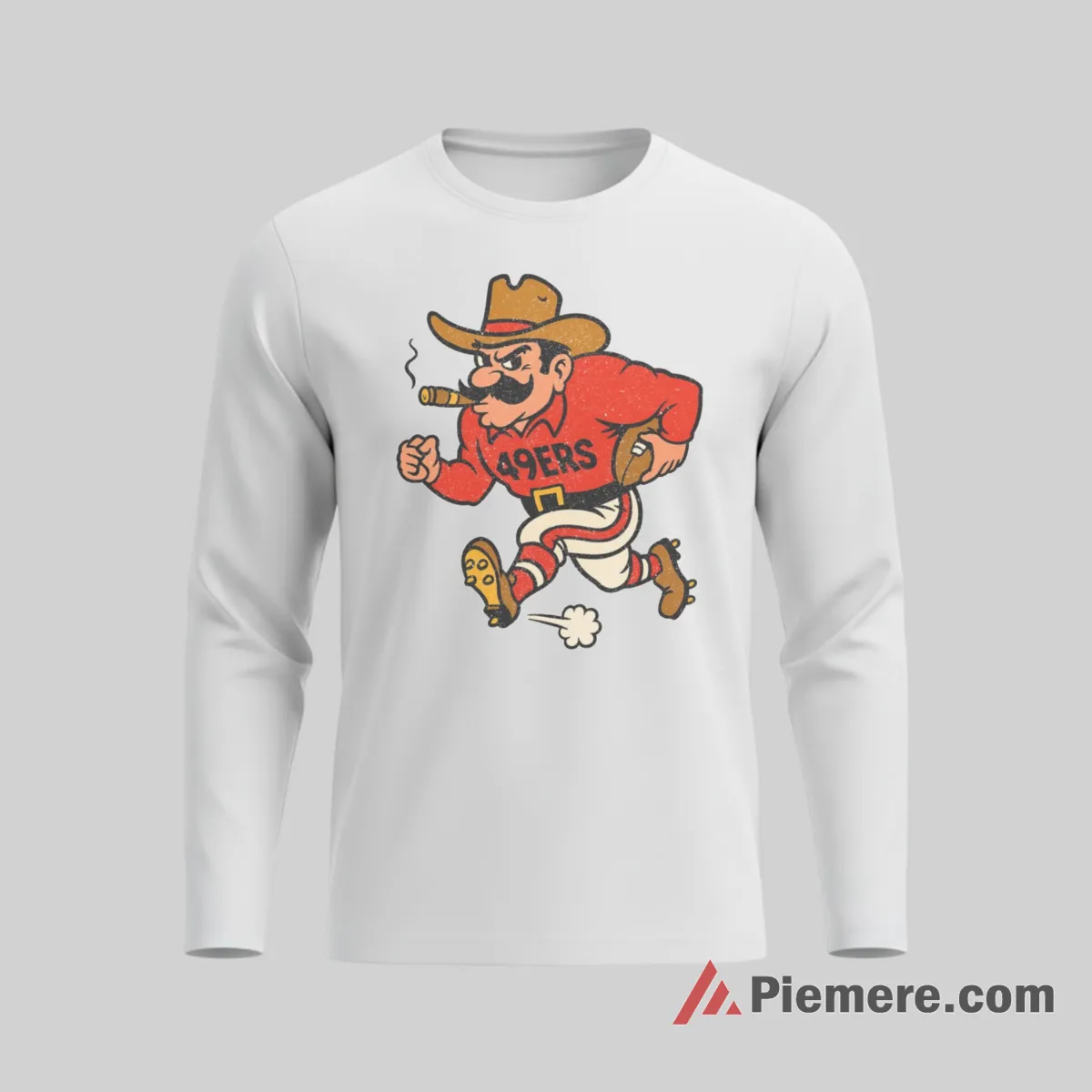 San Francisco 49ers Retro Cowboy Football Shirt on white long sleeve shirt for men graphic tee
