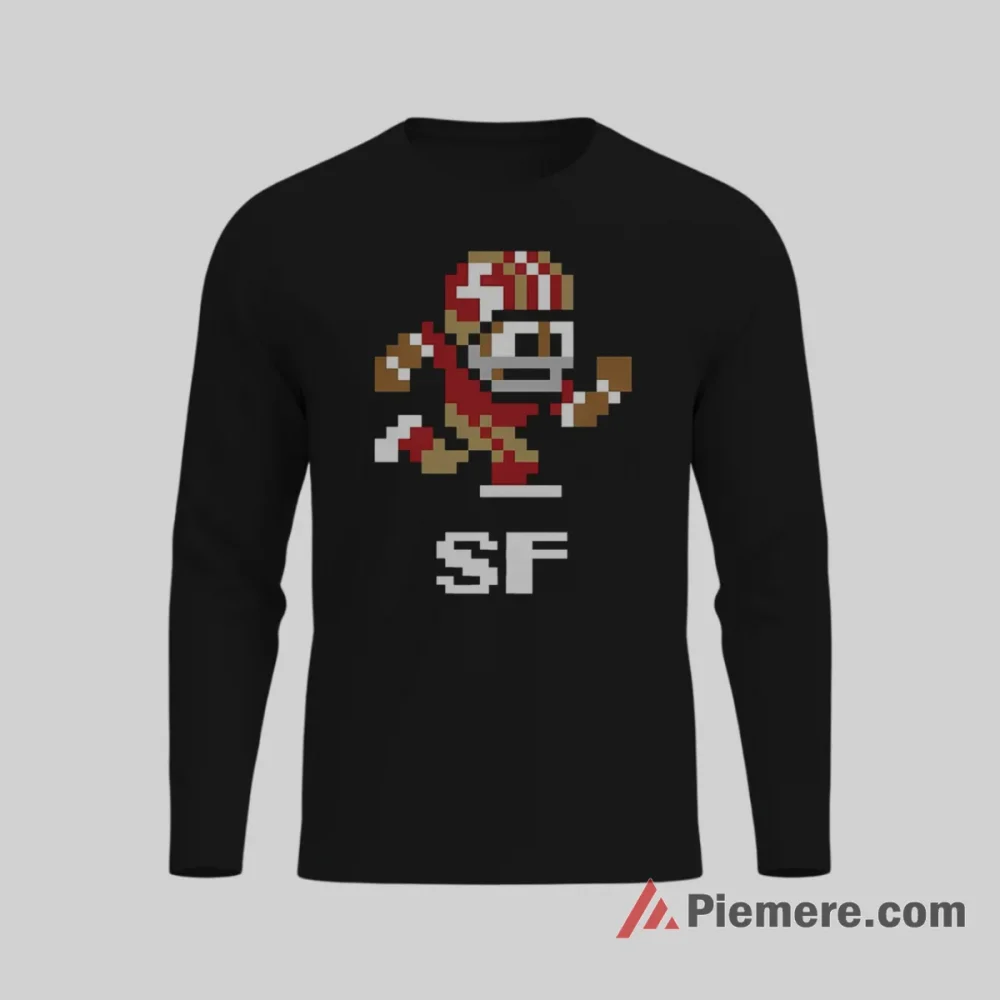 San Francisco 49ers Retro Pixel Football Player Shirt on black long sleeve shirt for men graphic tee