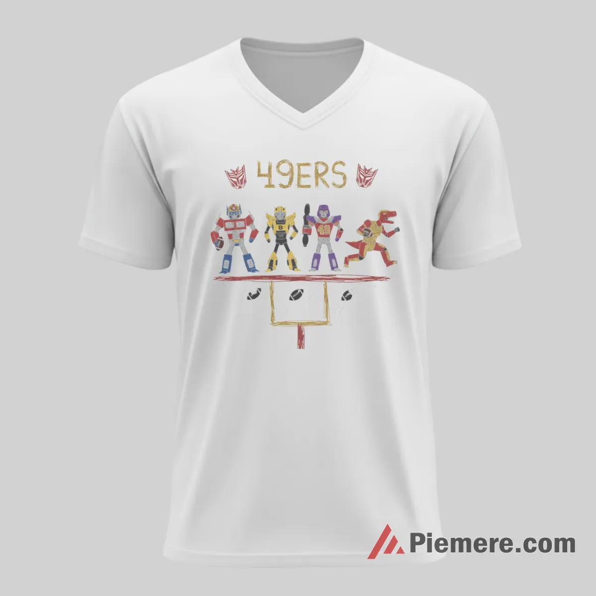 San Francisco 49ers Retro Robot Football Team Shirt on white v-neck shirt for men graphic tee